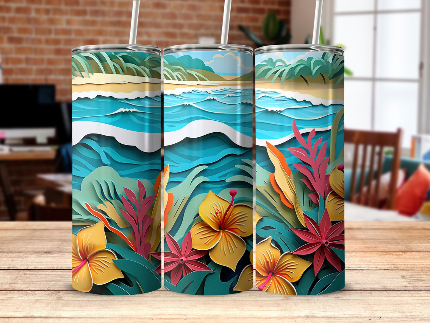 Colorful Tropical Beach Themed Tumbler Product