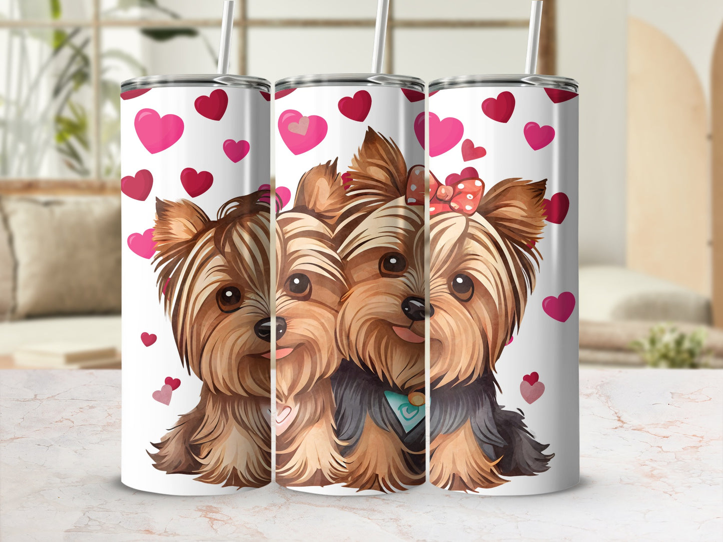 Adorable Yorkie Dog Couple Stainless Steel Tumblers