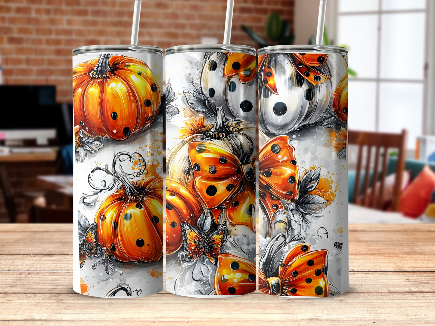 Stylish Halloween Pumpkin Tumbler Set with Straw