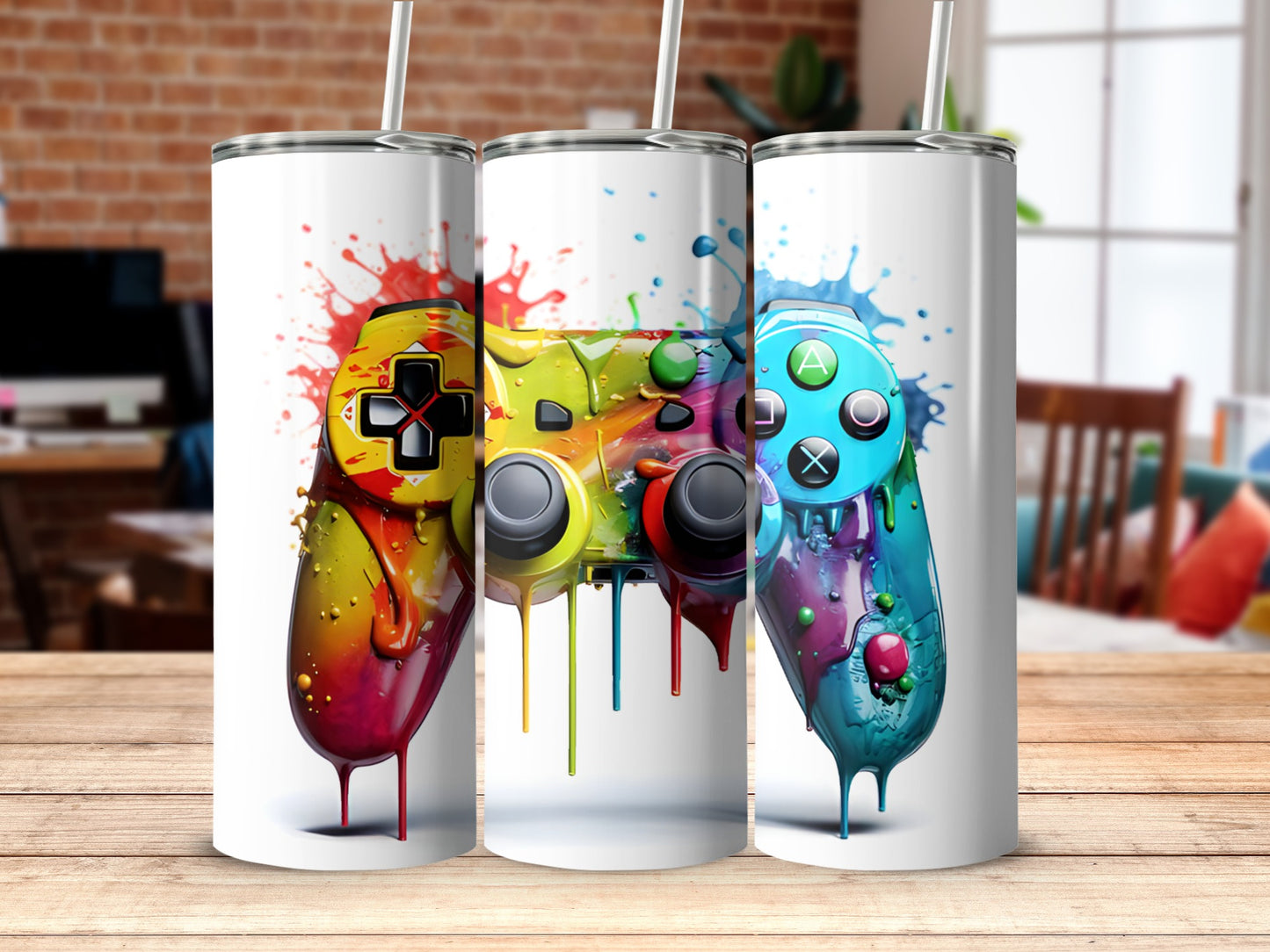 Colorful Abstract Gaming Controller Tumbler
