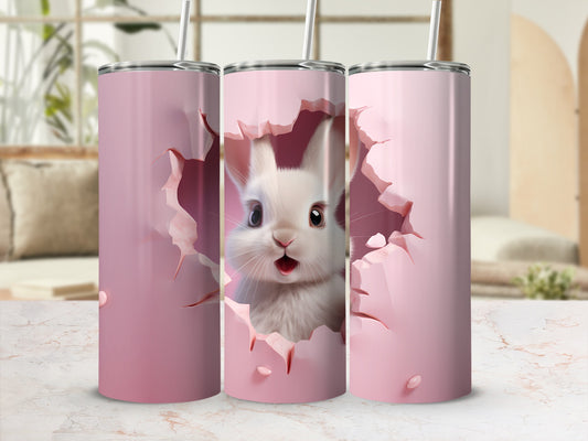Cute 3D Bunny Design on Pink Background Tumbler