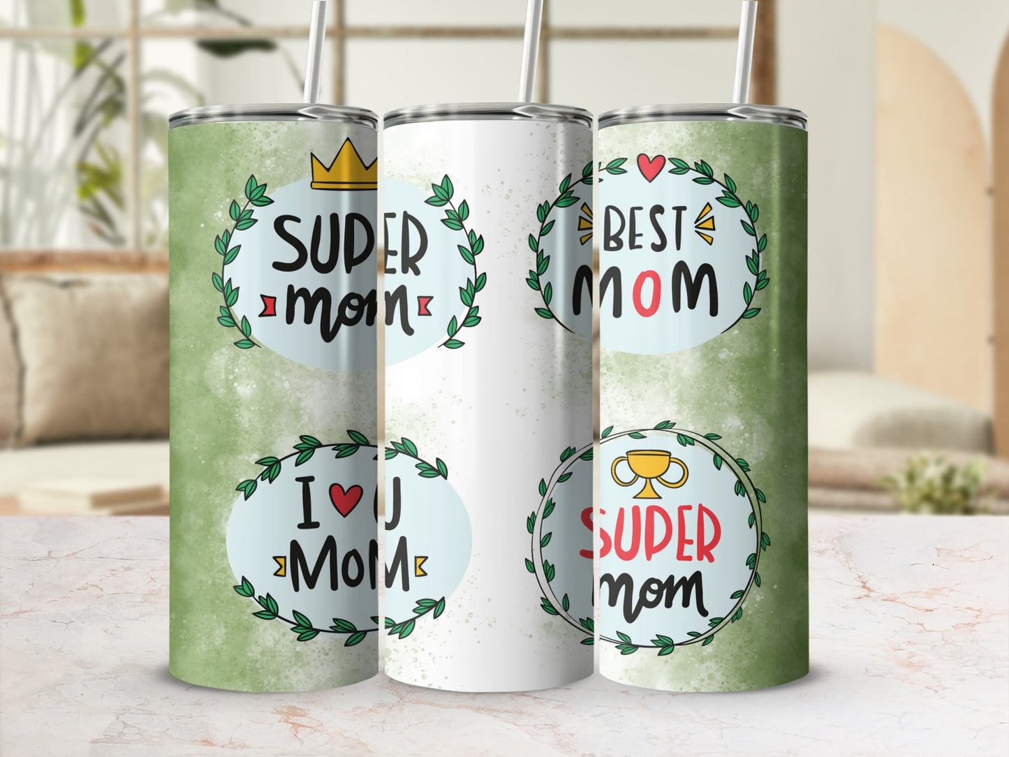 Super Mom I Love Mom Best Mom Tumbler Set