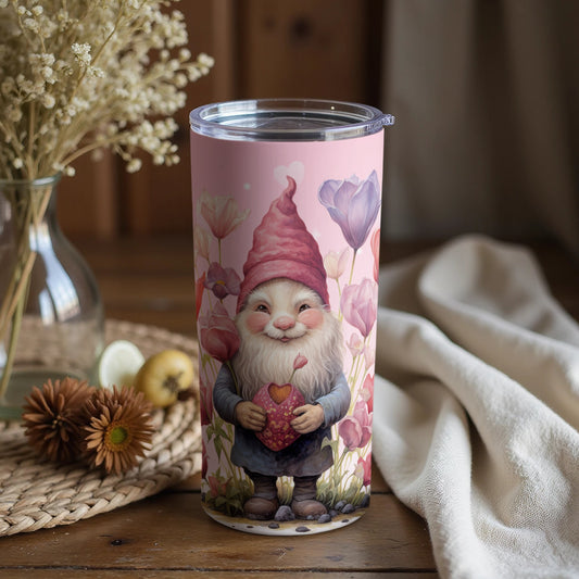 Adorable Gnome with Heart Surrounded by Flowers杯