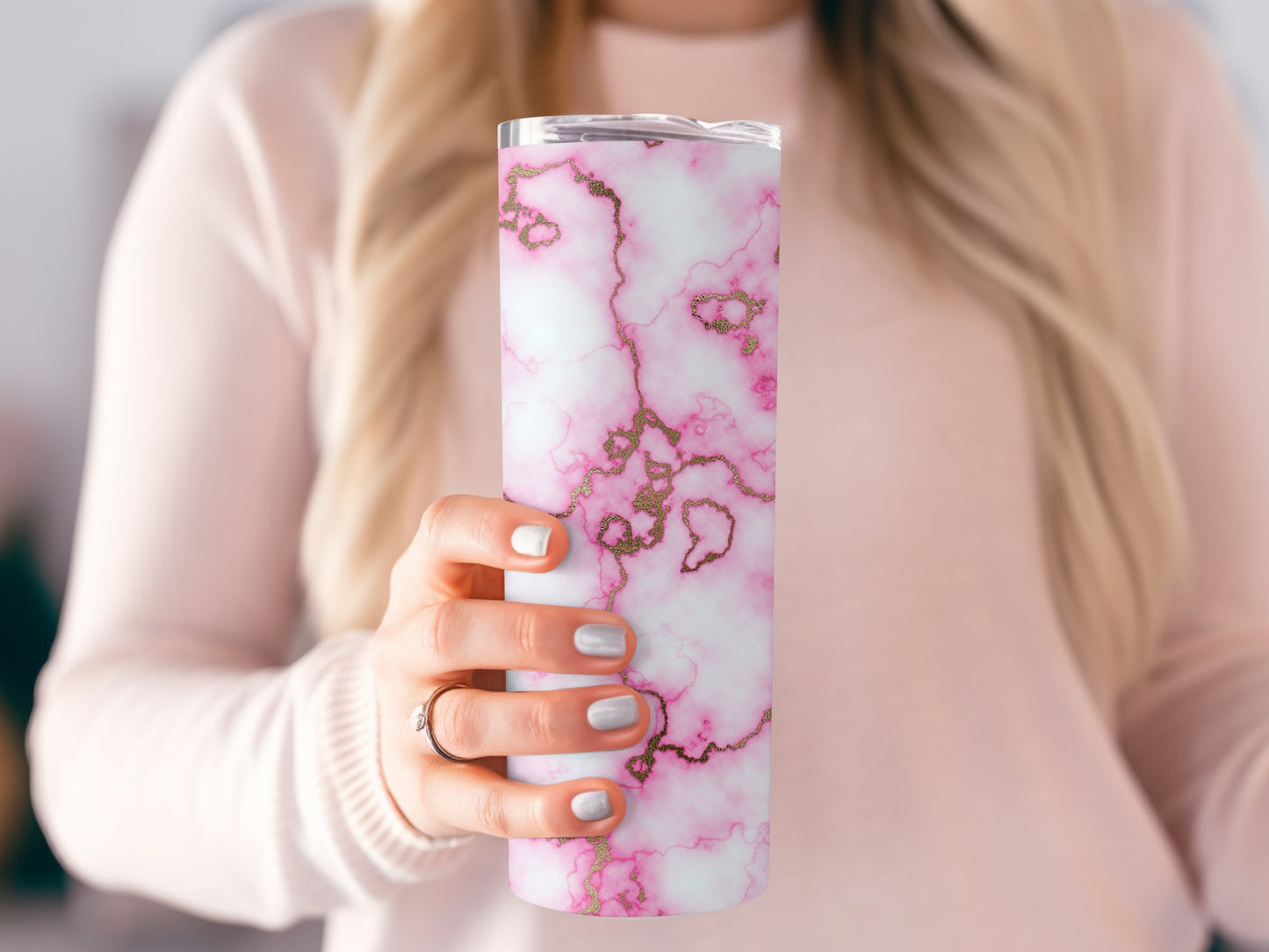 Pink Marble Design with Gold Veins Pattern Tumblers