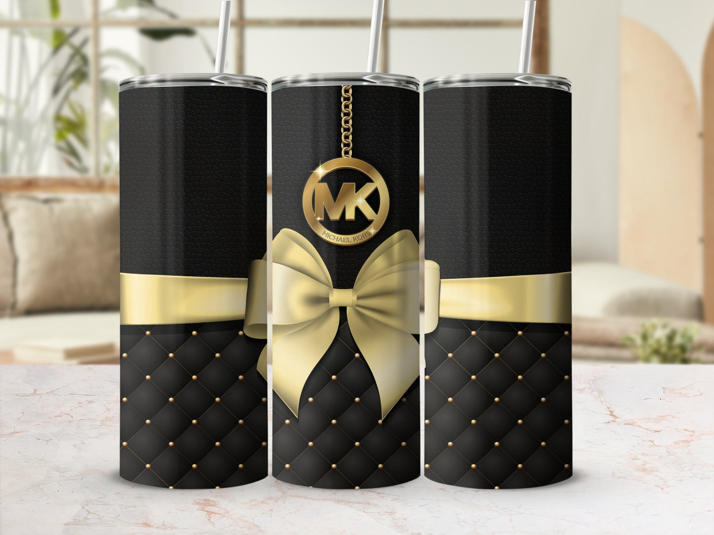 Luxurious Patterned Tumbler with Gold Accents Design