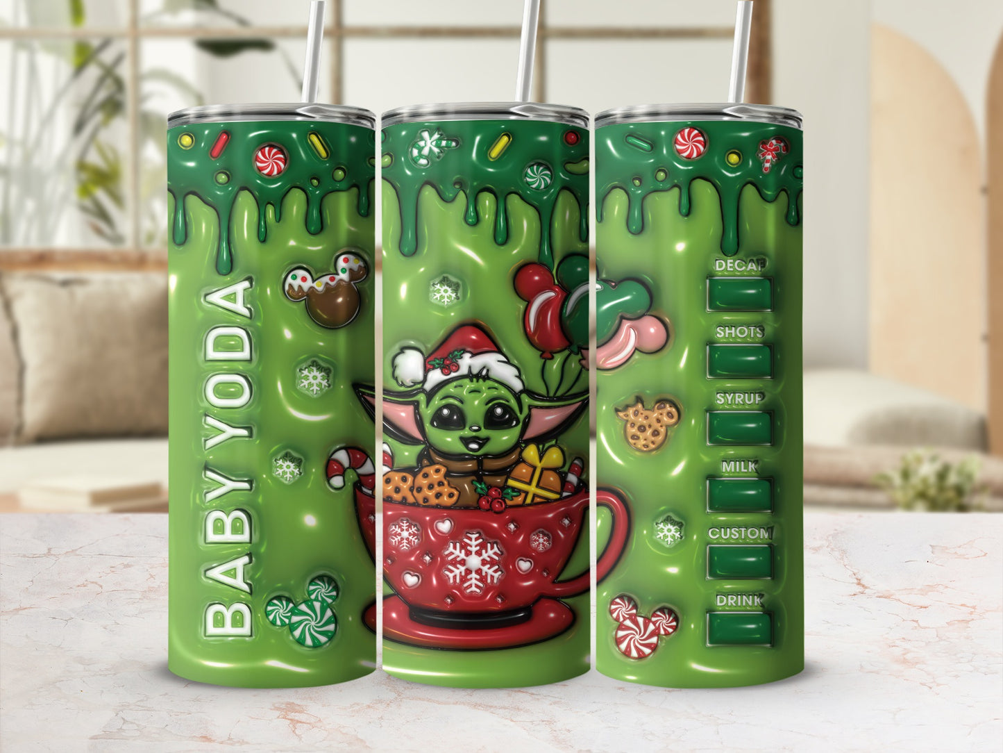 Baby Yoda Christmas Themed Insulated Tumbler Cup