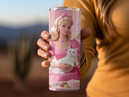 Barbie and White Cat Pink Themed Tumbler for Kids