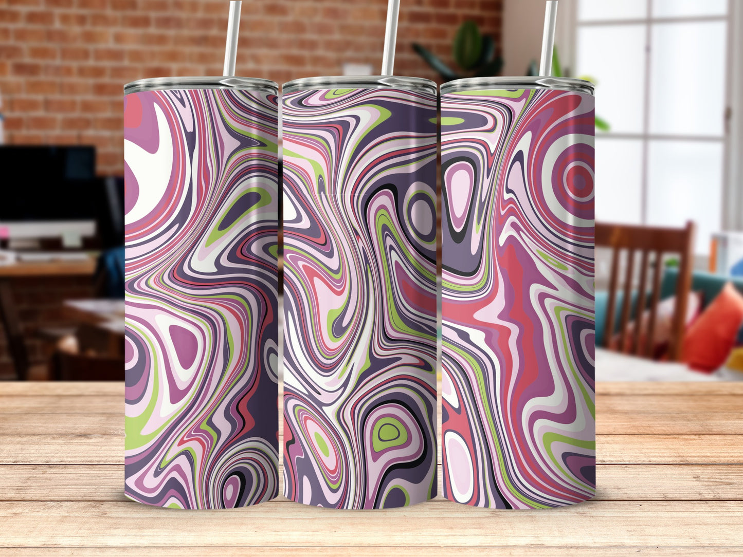 Abstract Swirl Design Double-Walled Insulated Tumbler