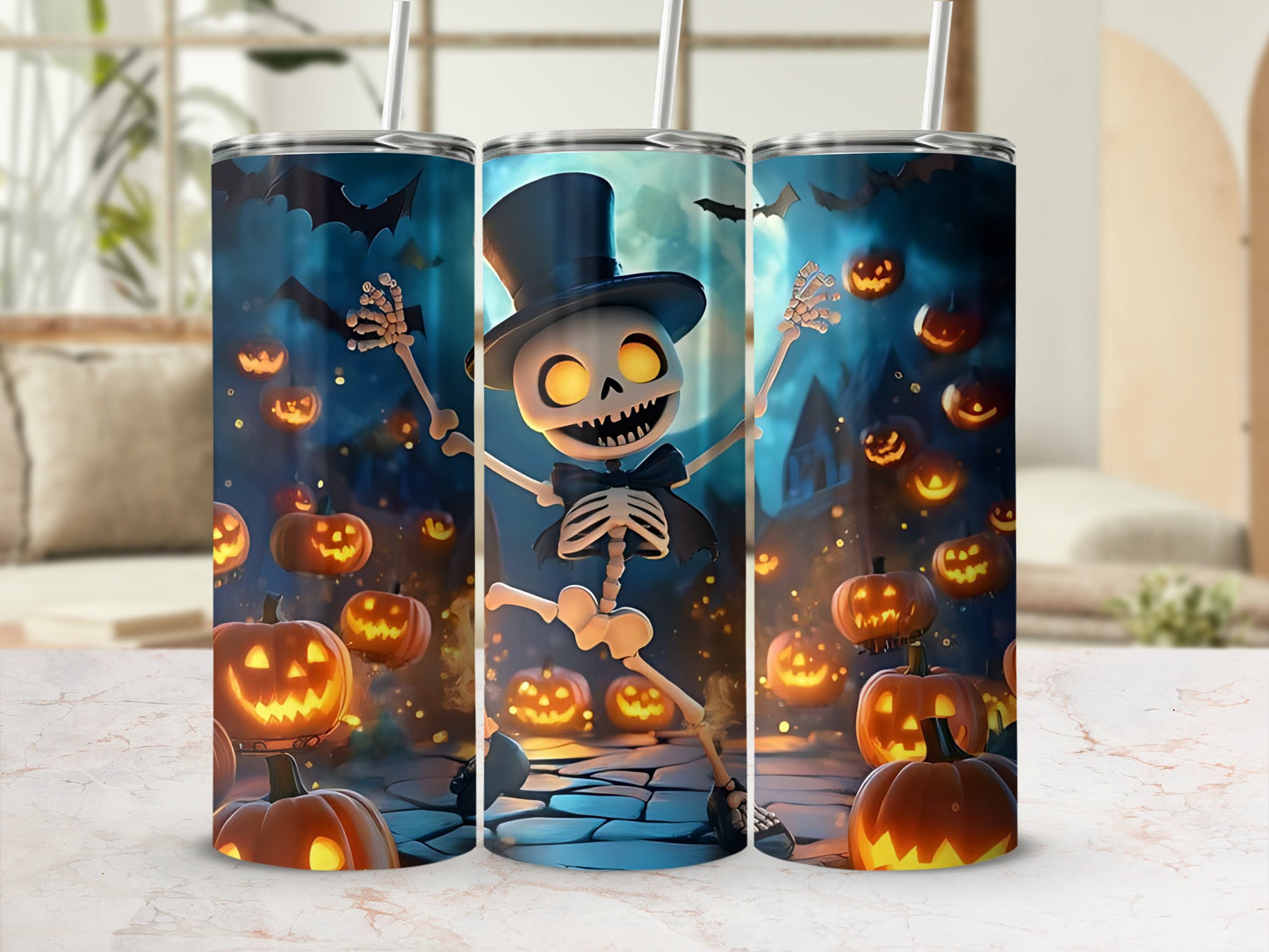Dancing Skeleton Halloween Tumbler with Top Hat