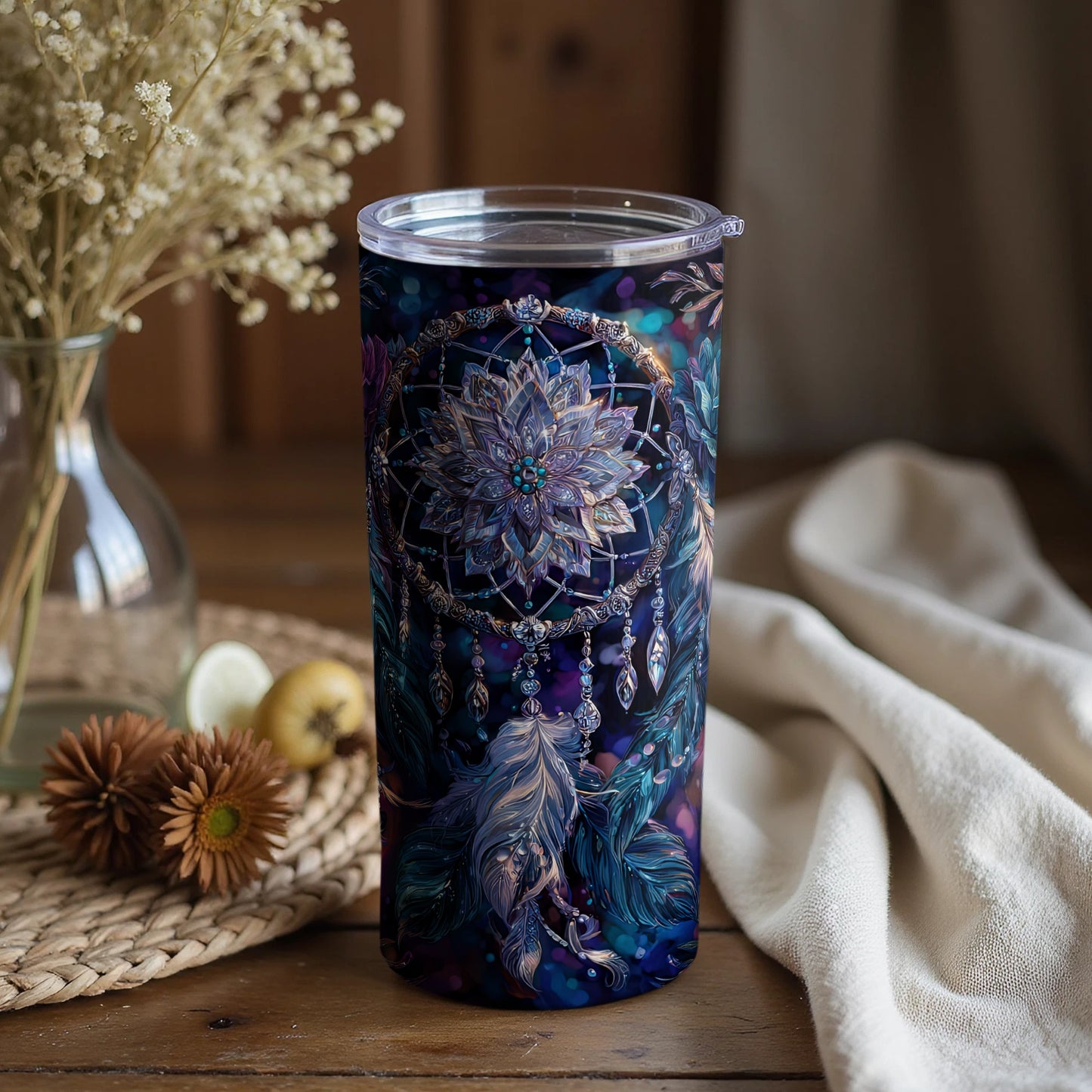 Dreamcatcher Tumbler with Intricate Feather Design