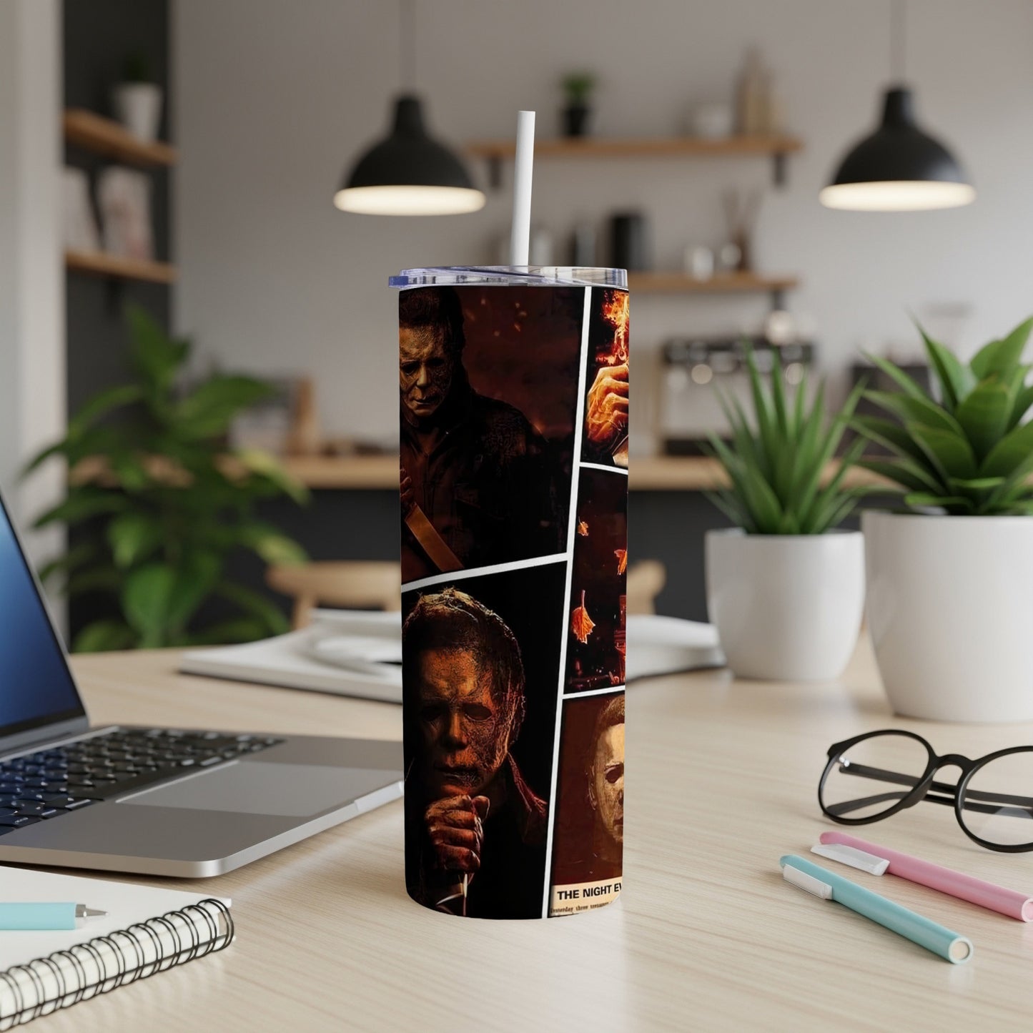 Collage of Michael Myers from Halloween movies on a tumbler.