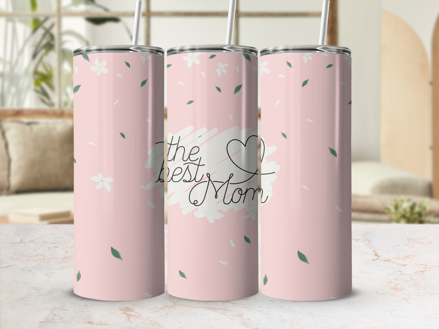 The Best Mom Pink Floral Stainless Steel Tumbler