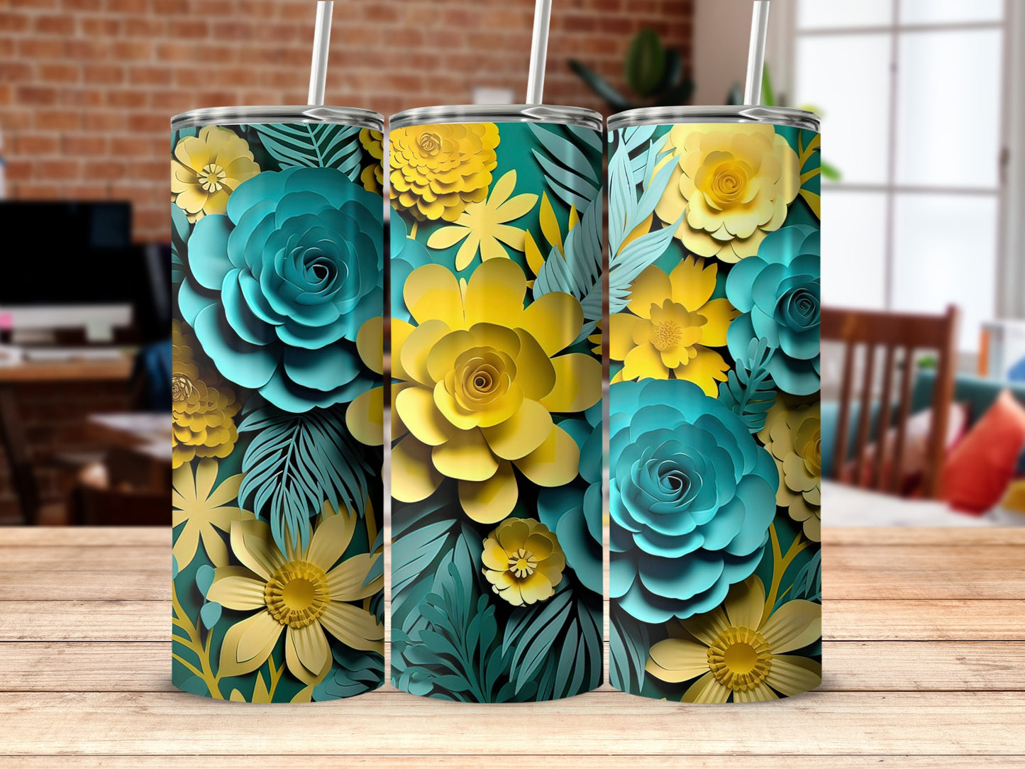 Floral Succulent Pattern Insulated Tumbler