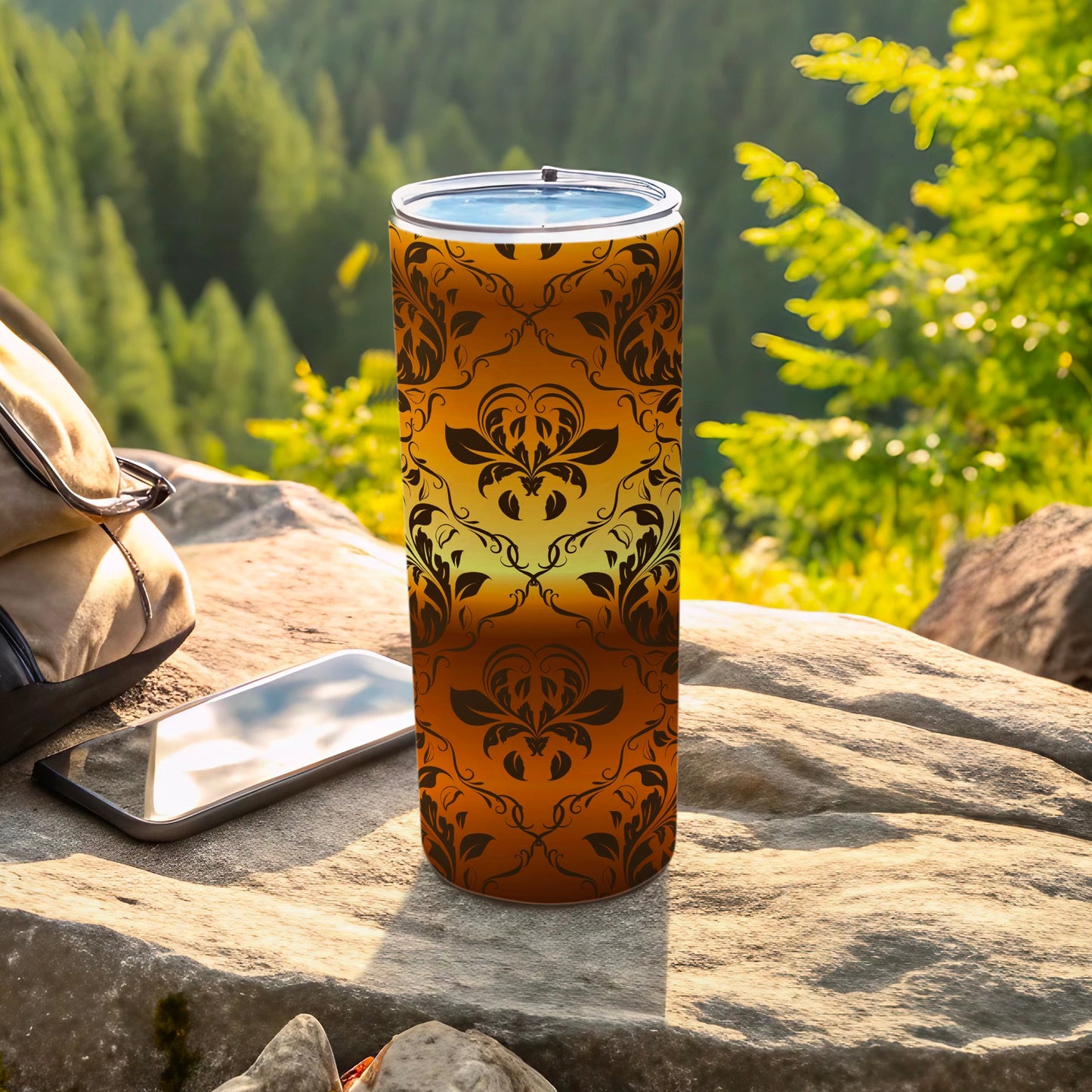 Ornate Damask Gradient Brown Yellow Tumbler product type