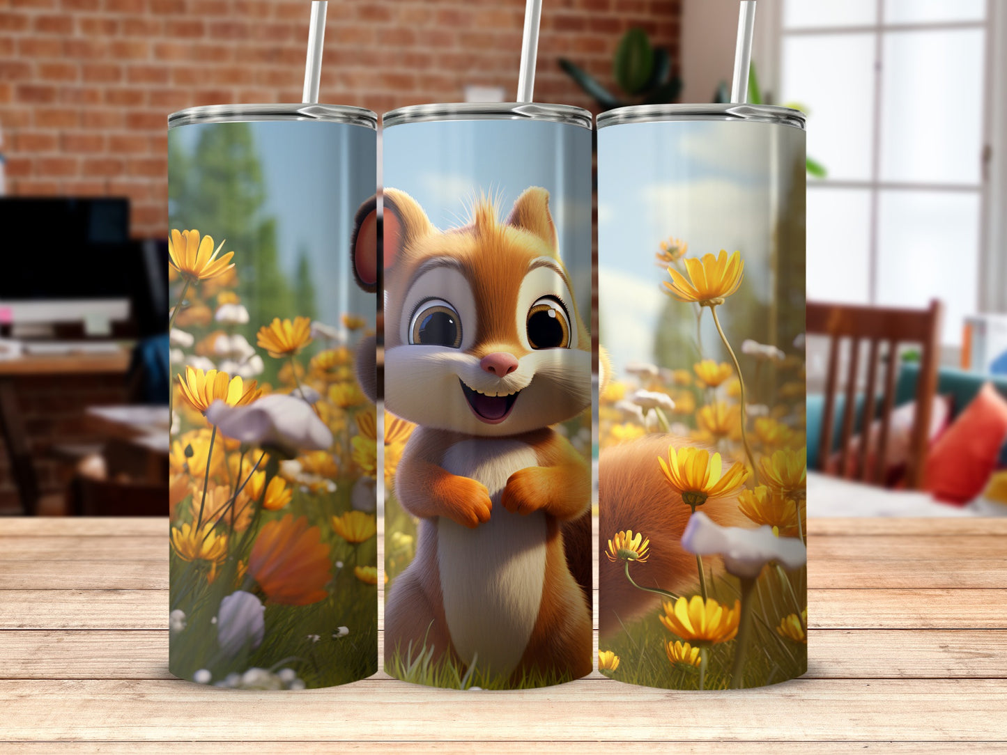 Animated Squirrel with Flowers Tumbler product