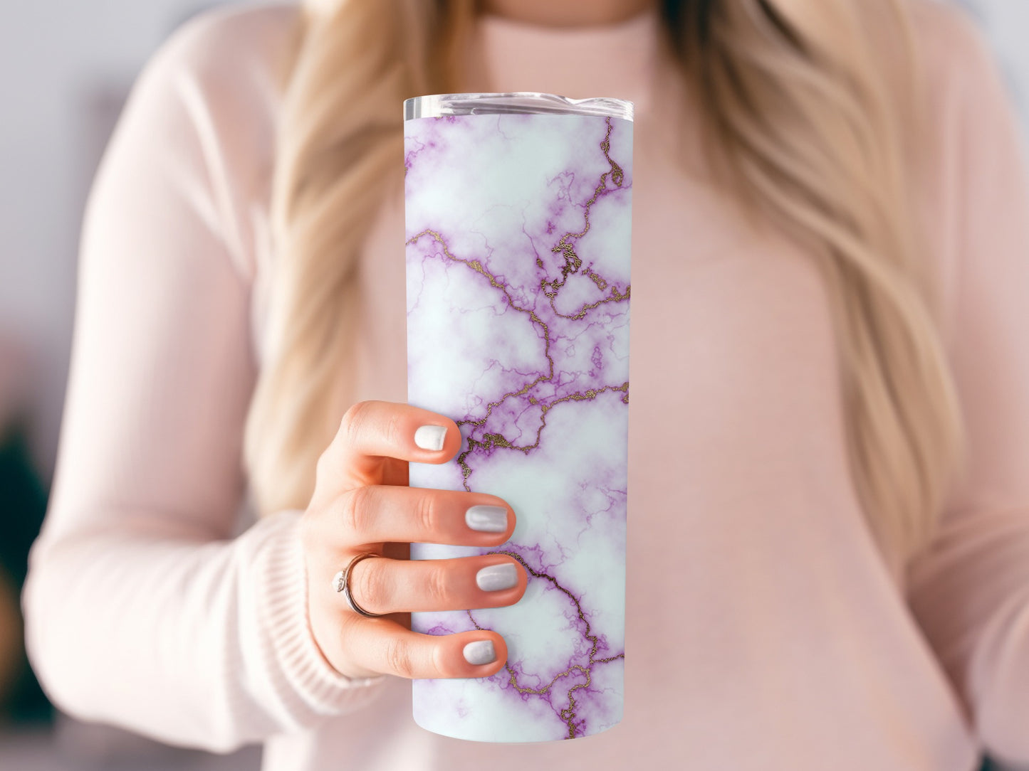 Purple Marble Design with Gold Veins Pattern Tumblers