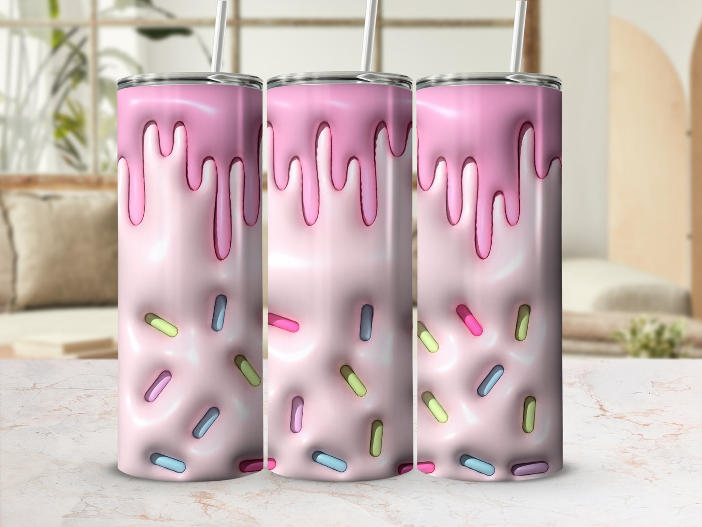 Pink Frosted Drips with Sprinkles Tumbler Cup