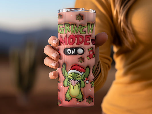 Grinch Mode On Christmas Tumbler With Santa Hat