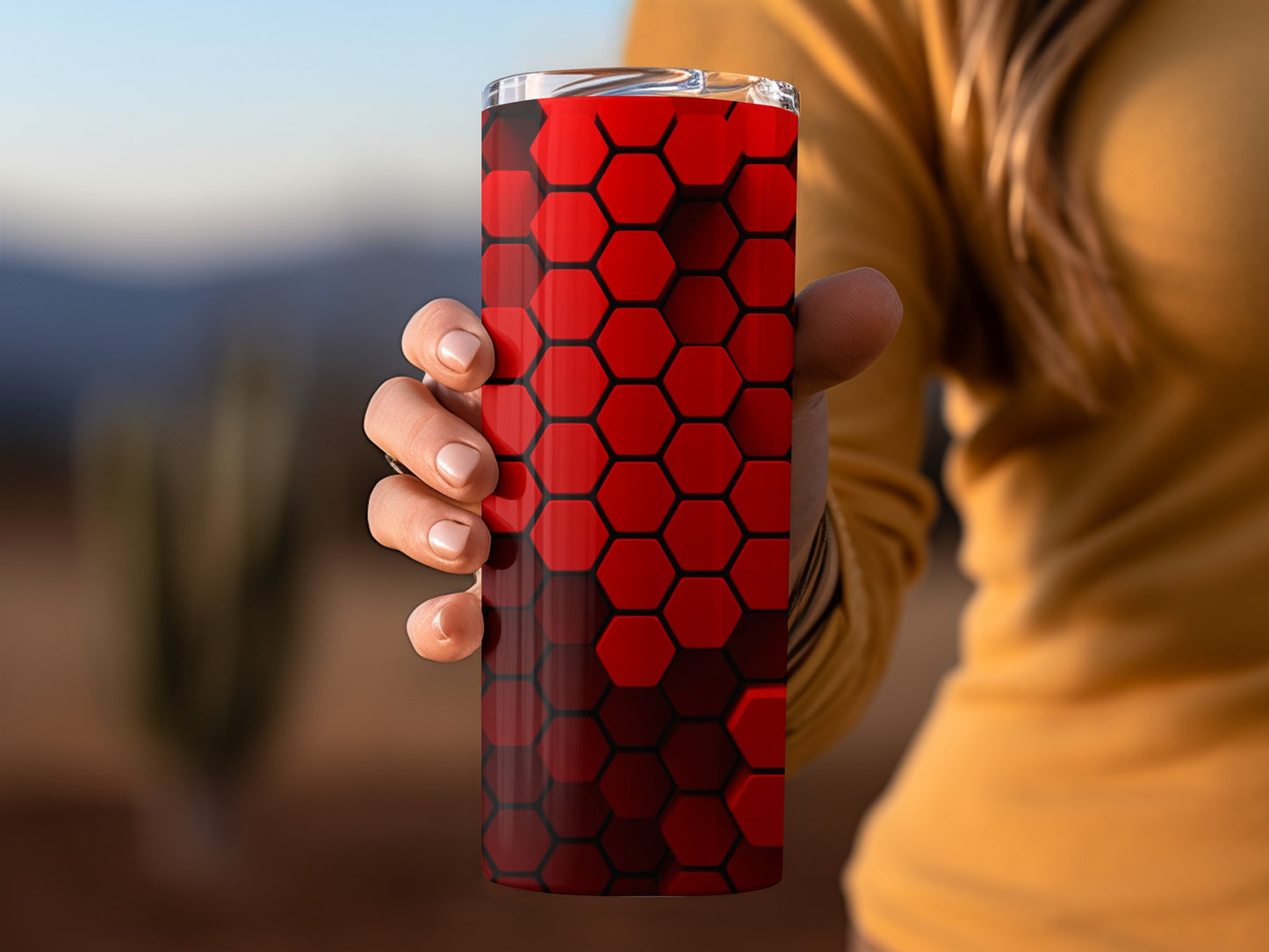 Red Geometric Hexagons Pattern For Cool Designs Tumblers