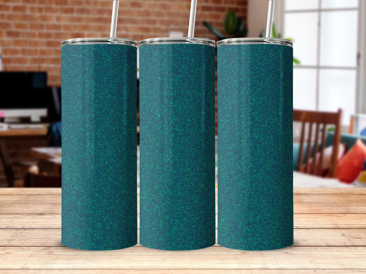 Teal Glitter Tumbler with Lid and Straw Stainless Steel