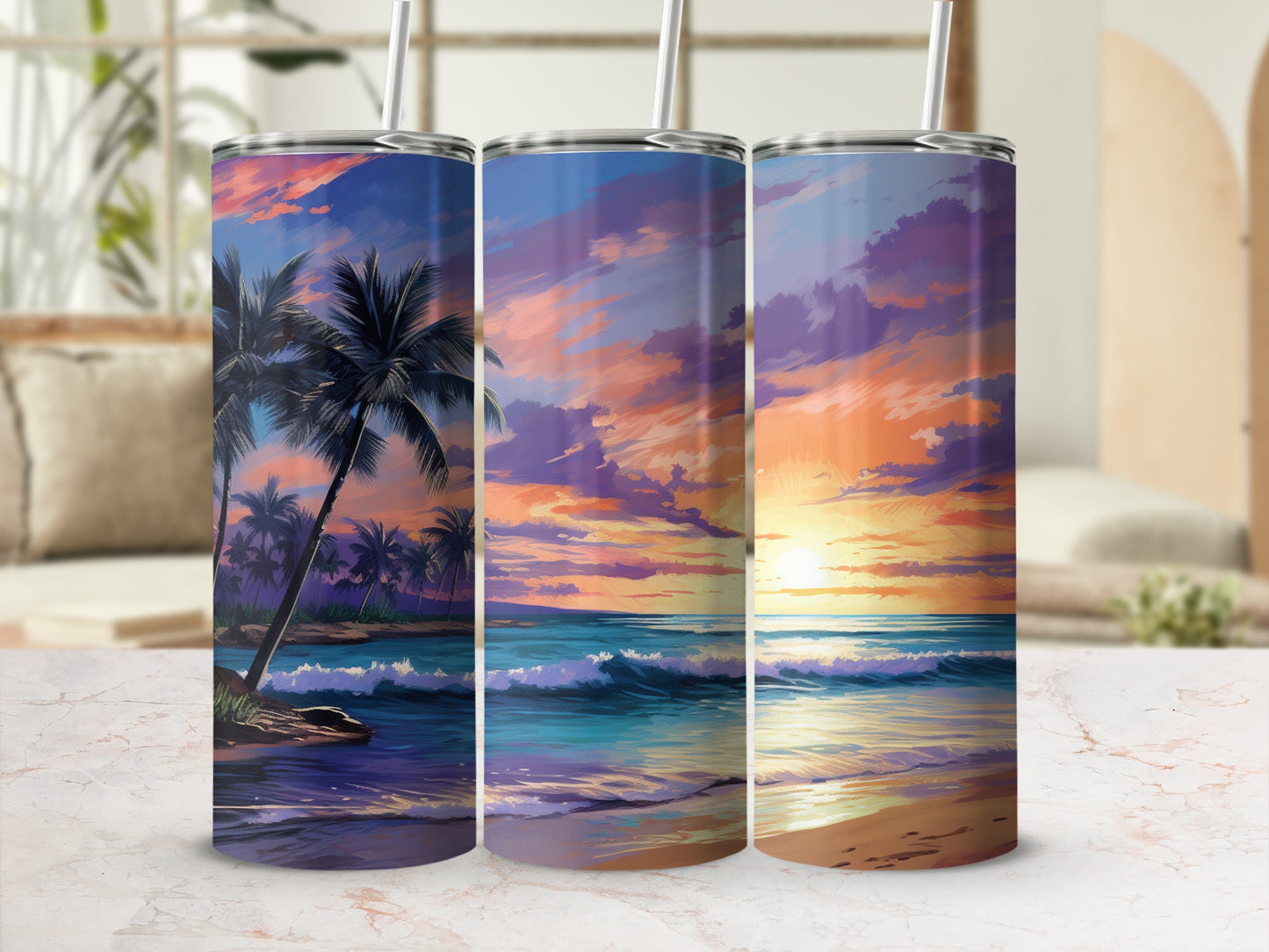 Colorful Coastal Sunset Scene Insulated Tumbler