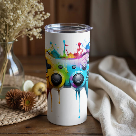Colorful Splattered Video Game Controller Tumbler