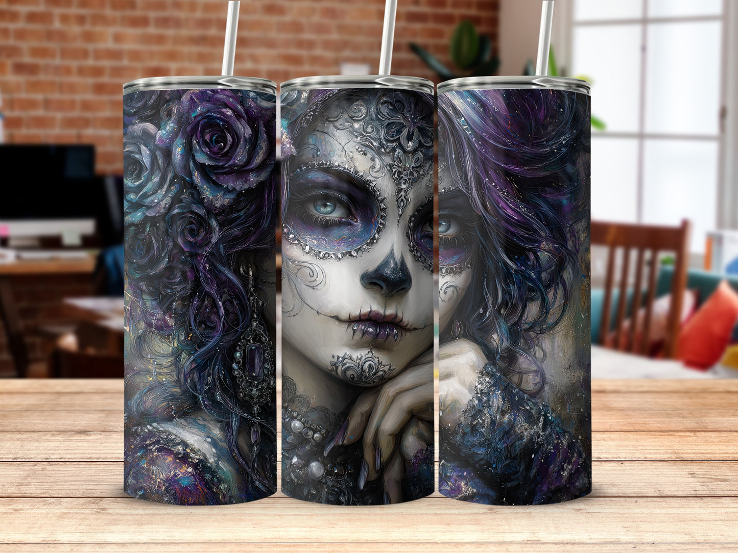 Gothic Art Tumbler with Intricate Face Design