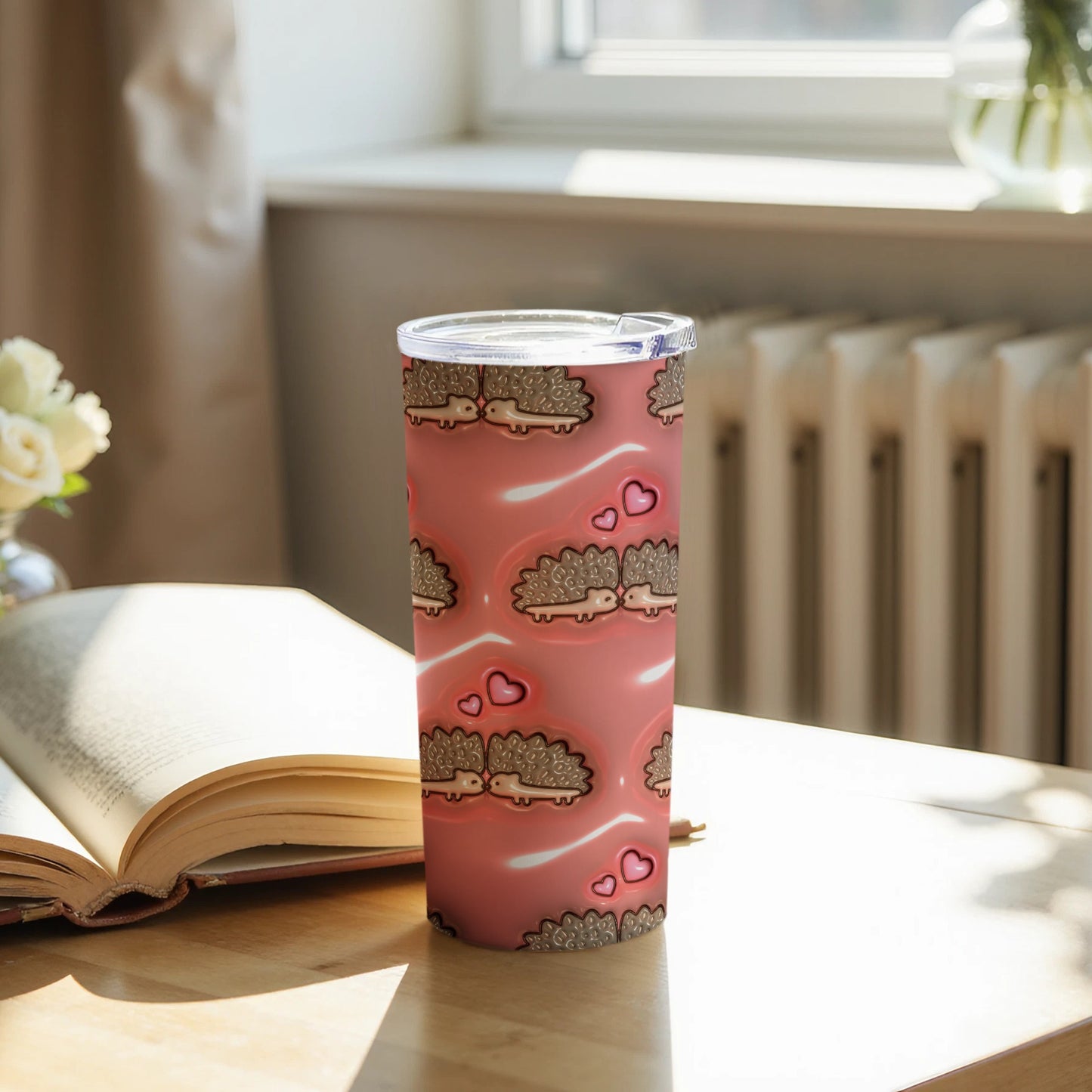 Cute Hedgehog and Heart Design Travel Tumbler