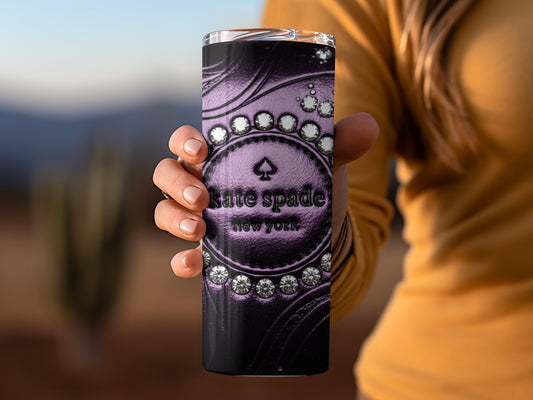 Kate Spade Inspired New York Embossed Design On Purple Tumblers