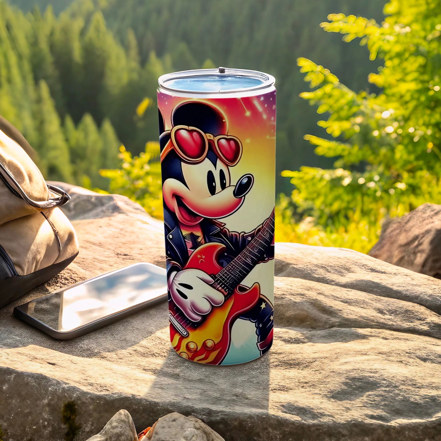 Rocking Cartoon Mouse with Guitar Travel Tumbler