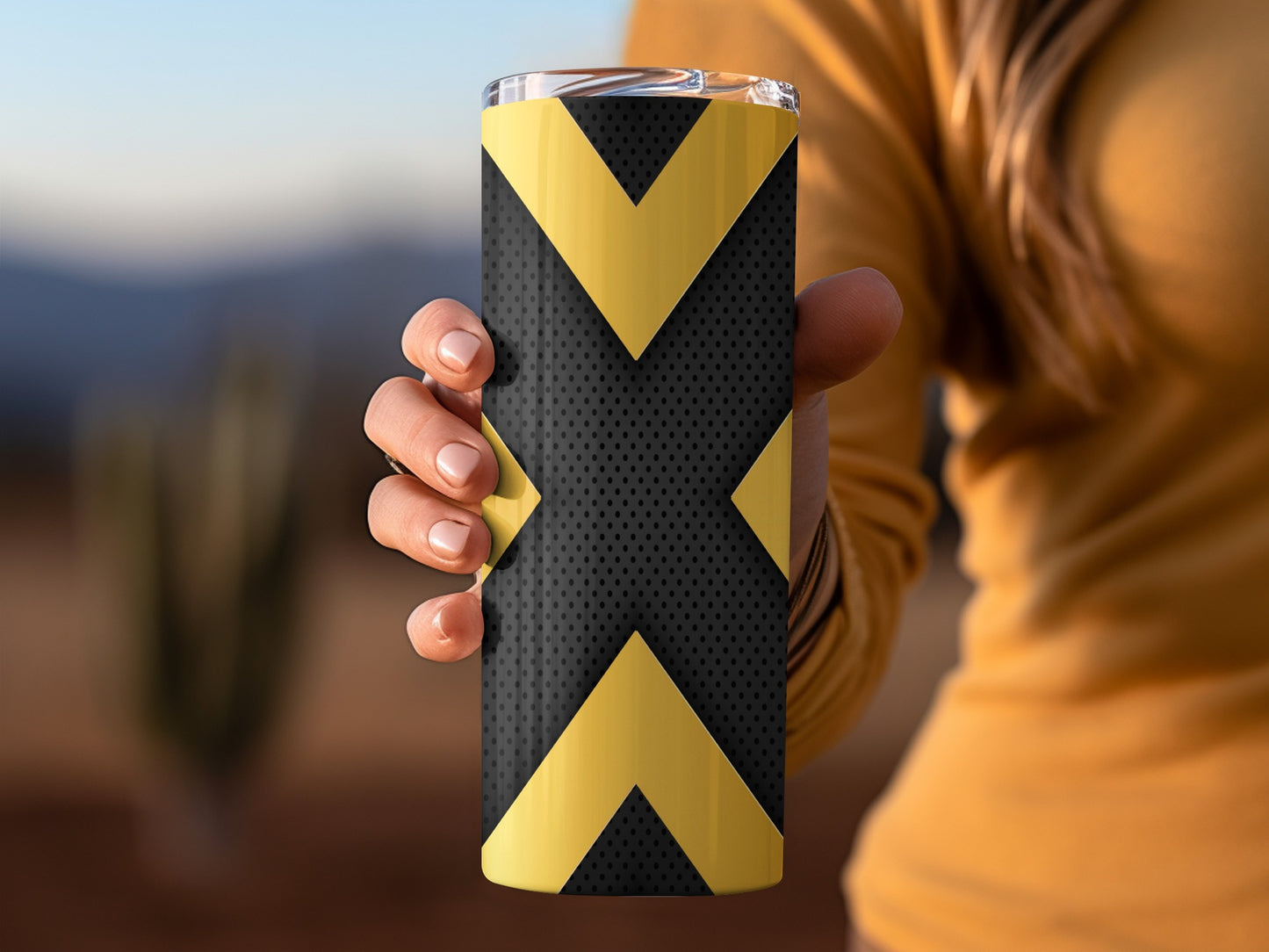 Golden Stripes Arrow Direction On Black Tumblers