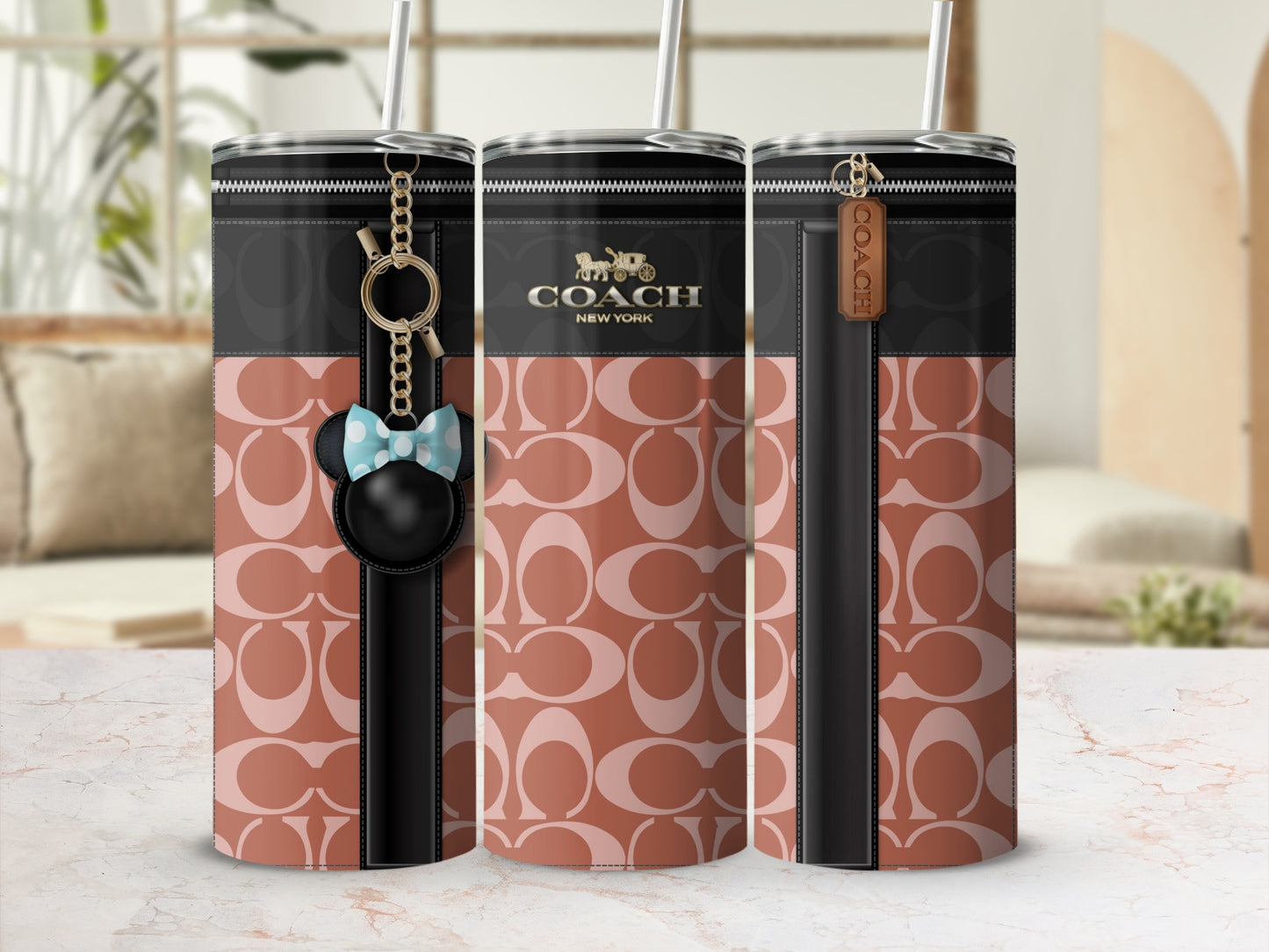 Stylish Designer Coach New York Tumbler with Keychain