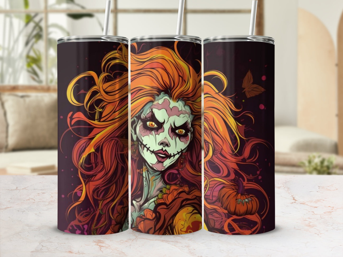 Fiery Haired Skull Art Design Starbucks Tumbler Cup