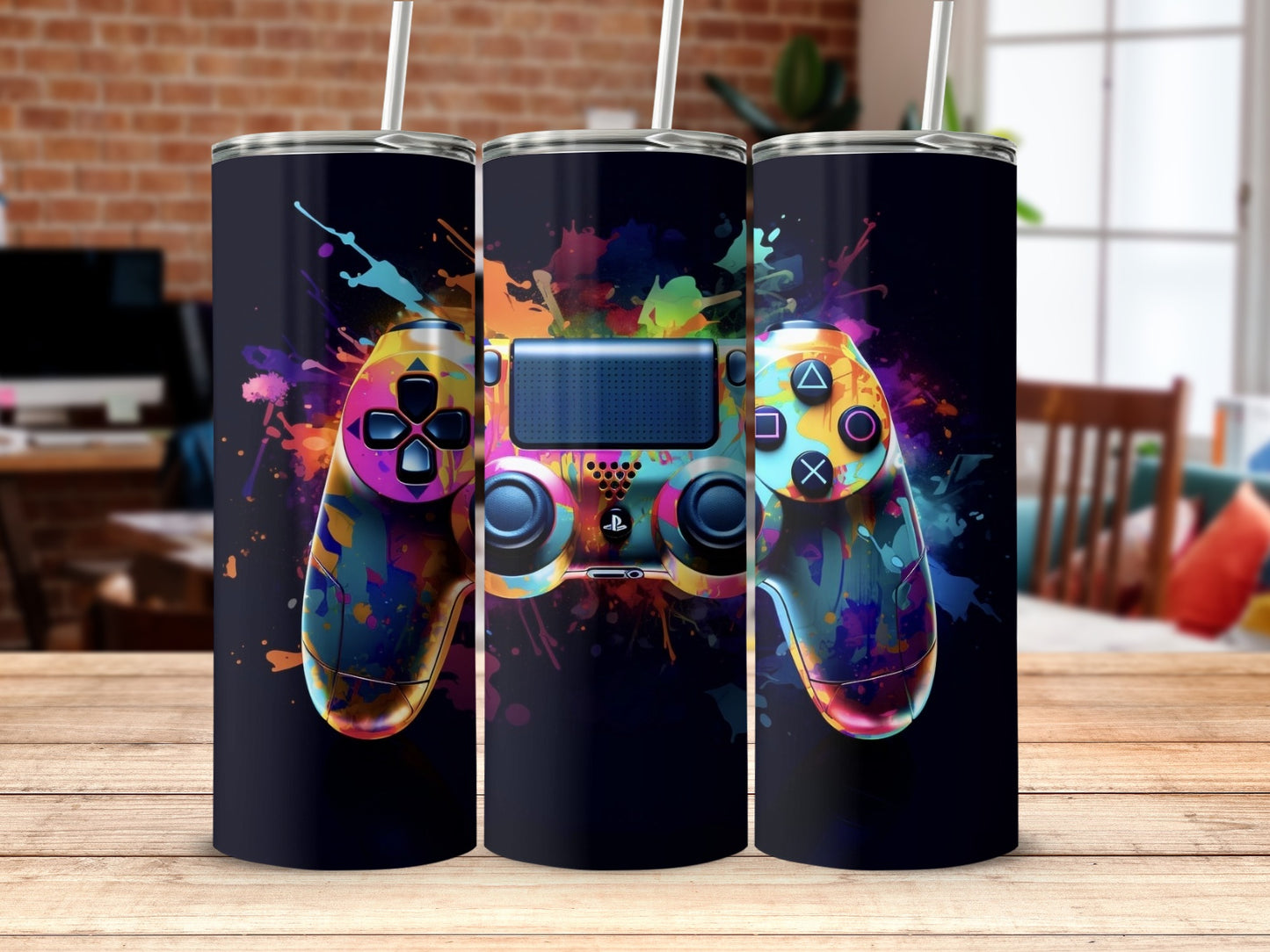 Colorful Gamer Controller Splash Design Tumbler
