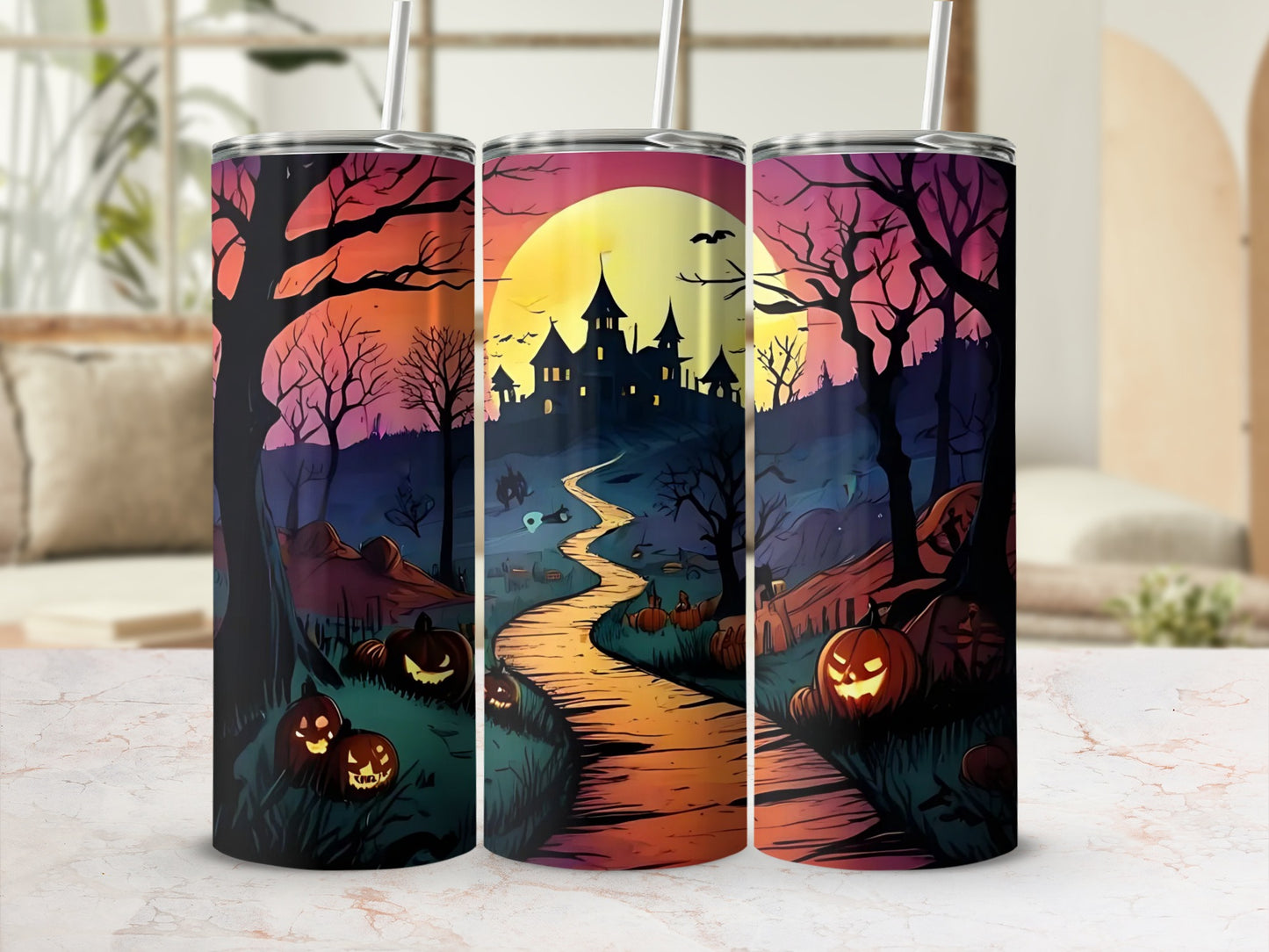 Spooky Halloween Night Scene Stainless Steel Tumbler