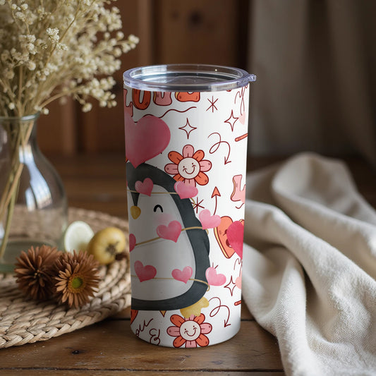 Cute Penguin and Flowers Design Tumbler Cup
