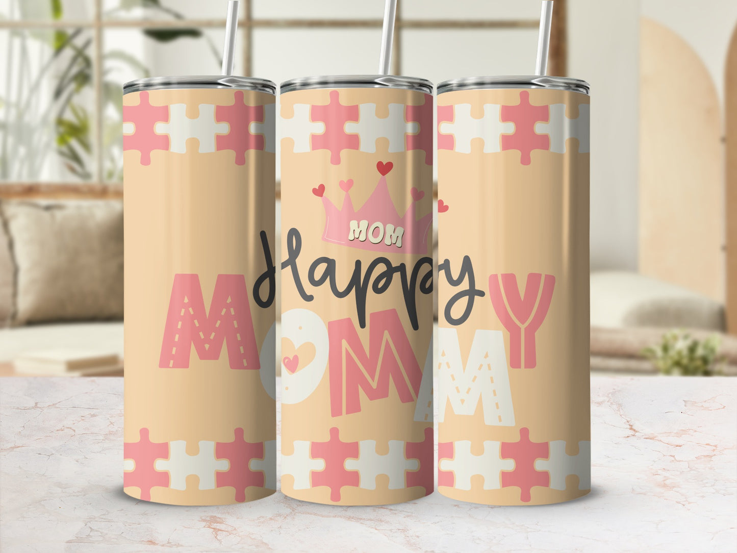 Happy Mom Mommy Puzzle Design Tumbler