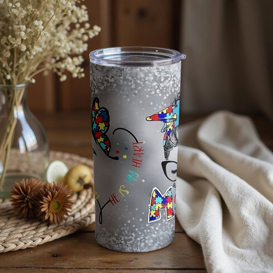 Autism Awareness Tumbler with Puzzle Piece Artwork