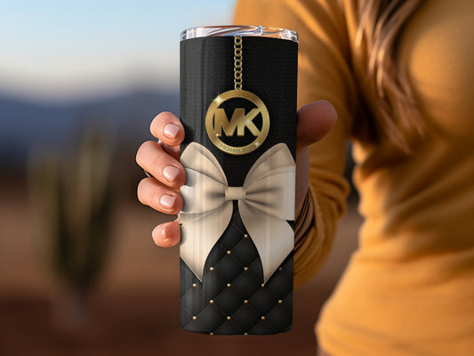 Stylish Black and Gold Tumbler with Elegant Bow Design