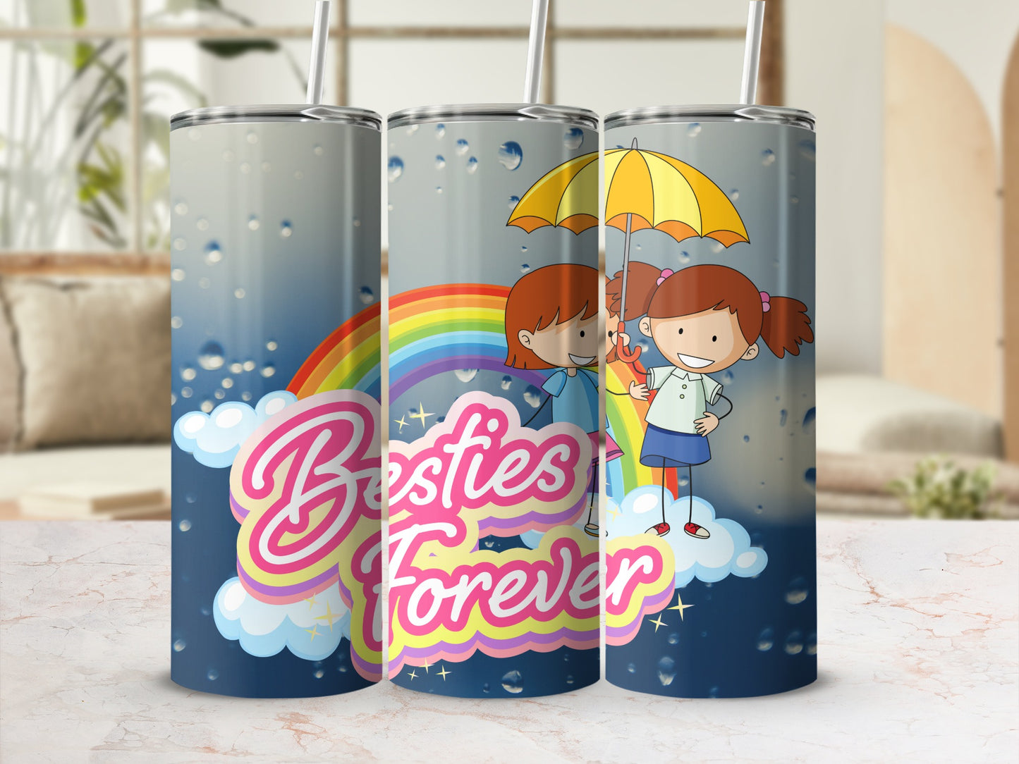Besties Forever Colorful Rainbow Design Tumbler