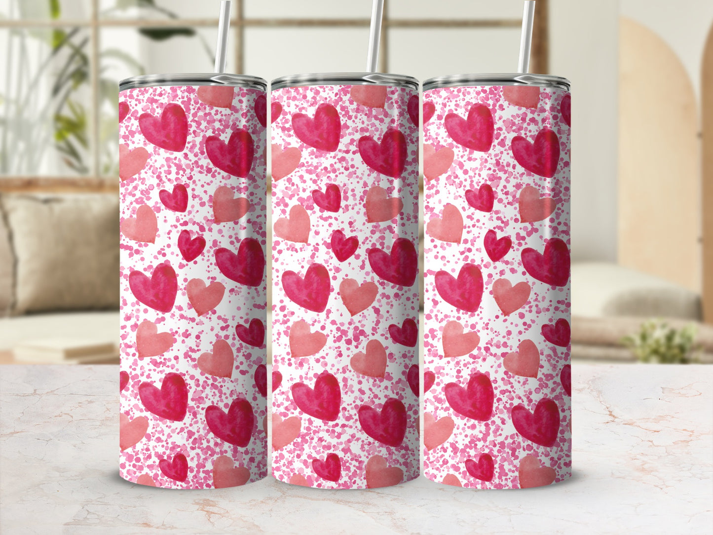 Pink and Red Hearts Designed Tumbler Product