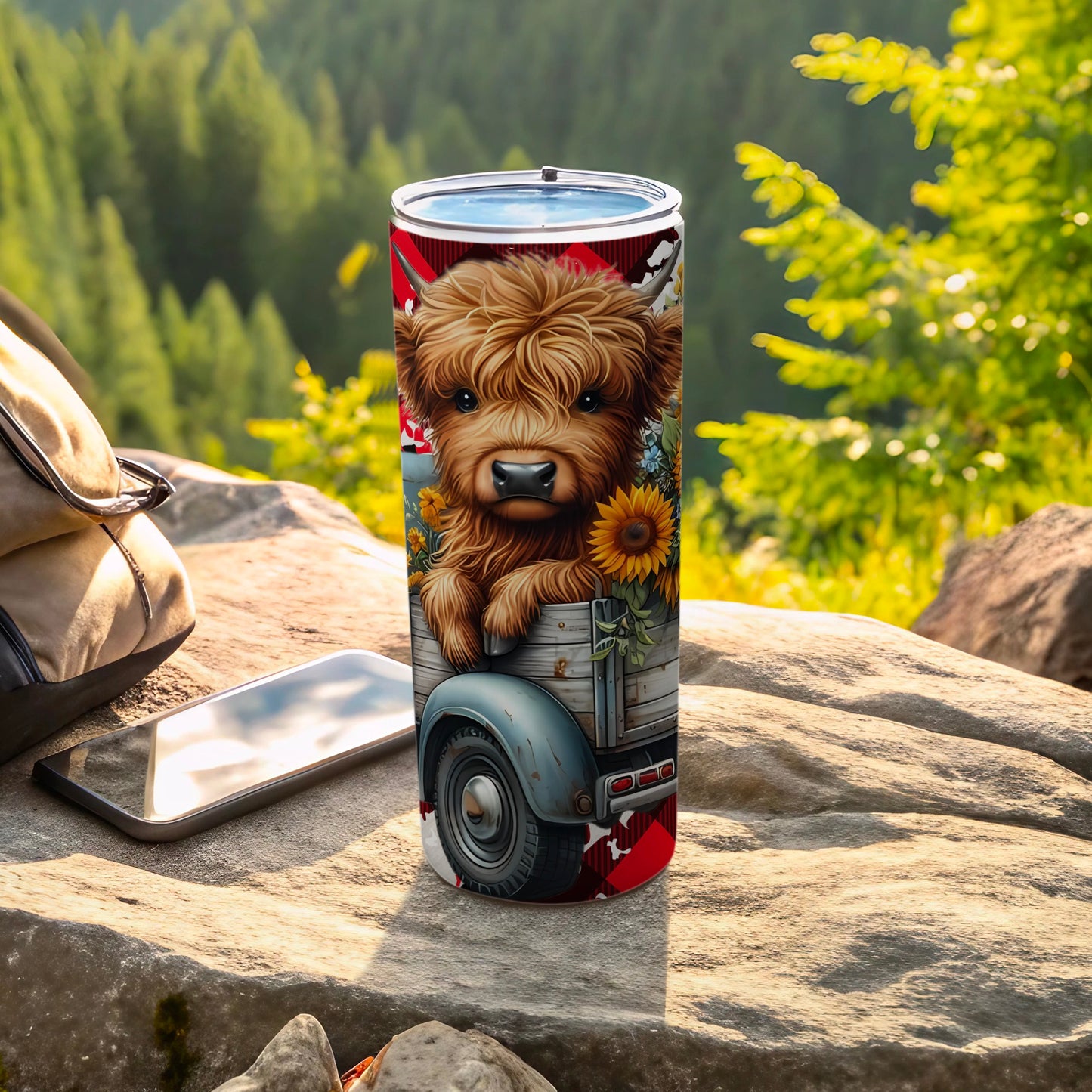 Highland Cow with Sunflowers Cute Tumbler Flask