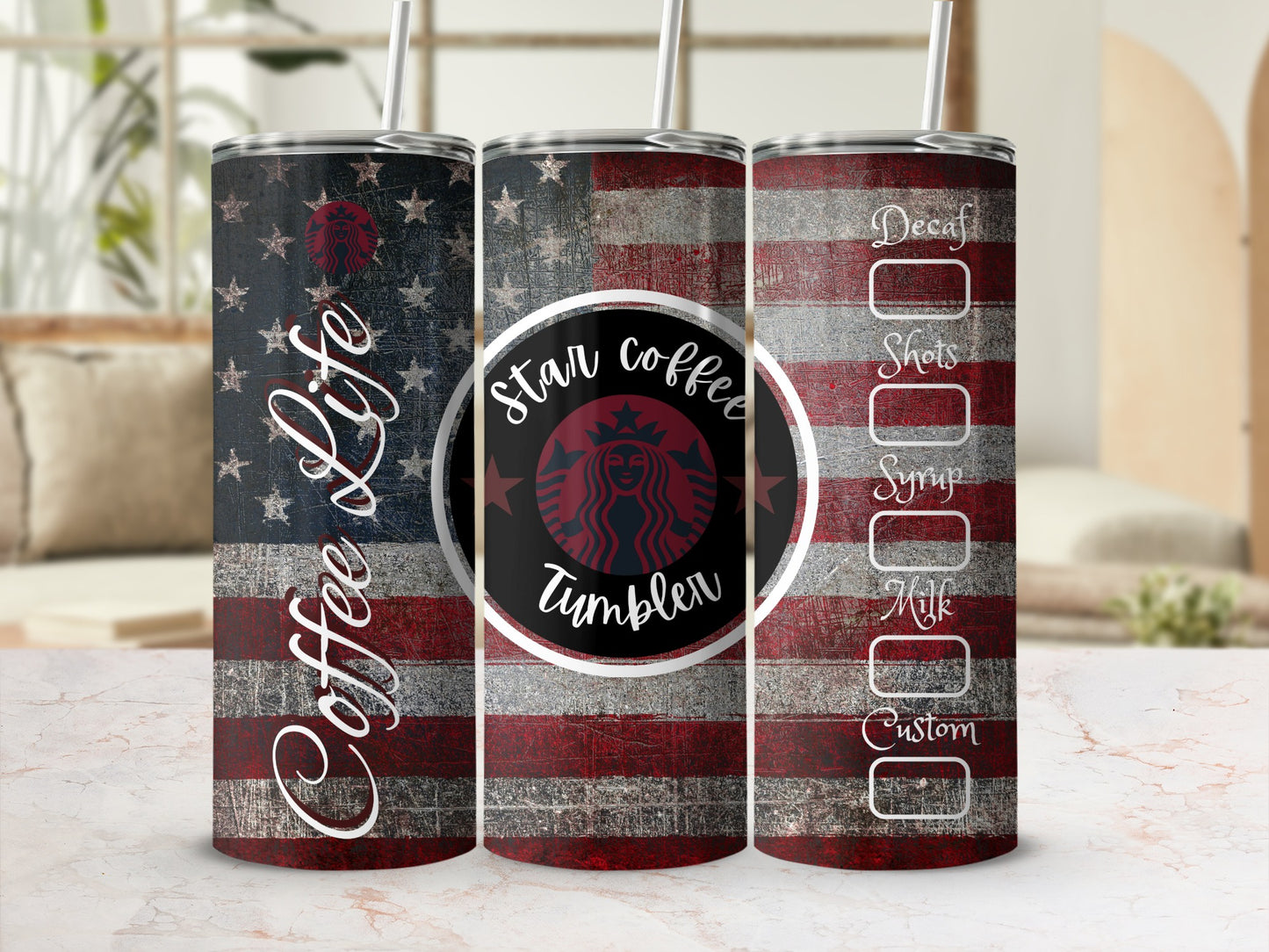 Star Coffee Life Design American Flag Tumbler