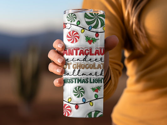 Festive Christmas Lights and Sweets Tumbler Cup Design