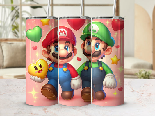 Cute Mario and Luigi Heart Stars Drink Tumbler
