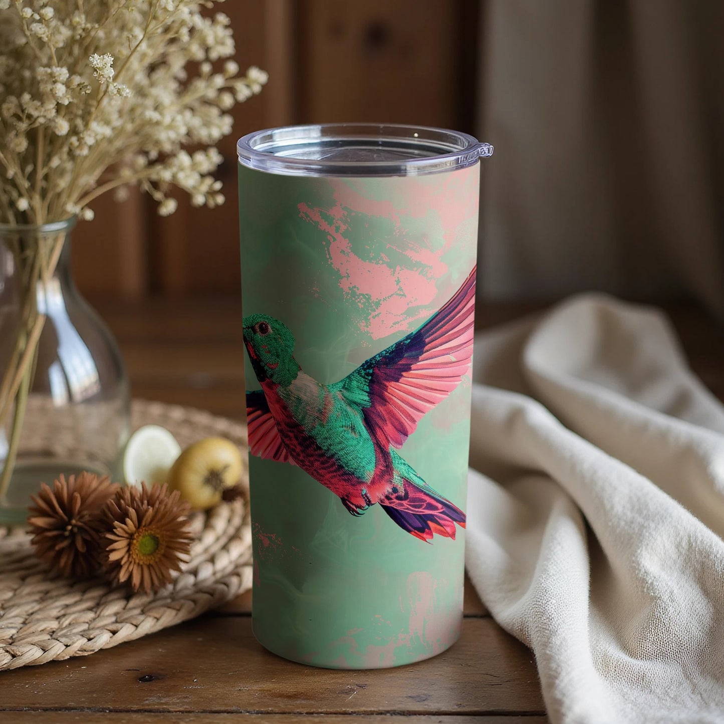 Vibrant Hummingbird Art Tumbler Green Pink Design product type
Hummingbird, Bird, Tumbler, Drinkware, Green, Pink, Colorful, Vibrant, Nature, Animal, Art, Design, Unique, Gift, Portable, Tropical, Wildlife, Abstract, Pattern, Beverage