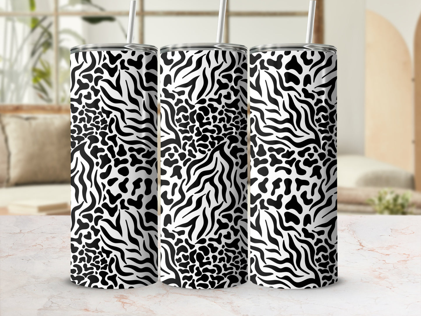 Black and White Animal Print Patterned Drinkware Product