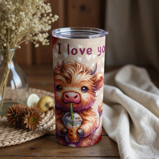 I Love You Highland Cow with Bubble Tea Tumbler
