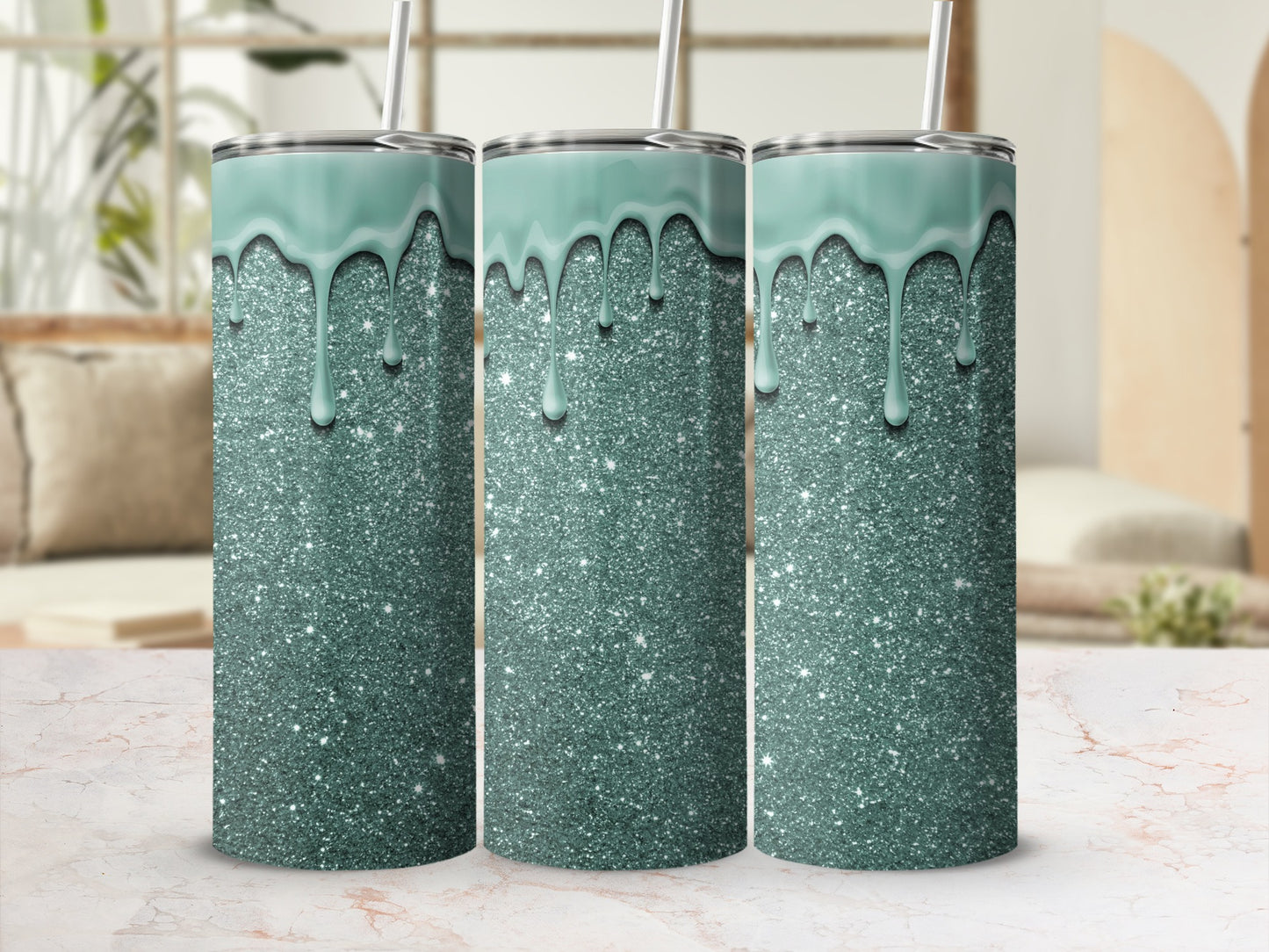 Glittery Teal and Sparkling Tumbler with Ice Effect