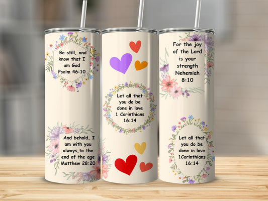 Inspirational Bible Verse Floral Design Tumbler